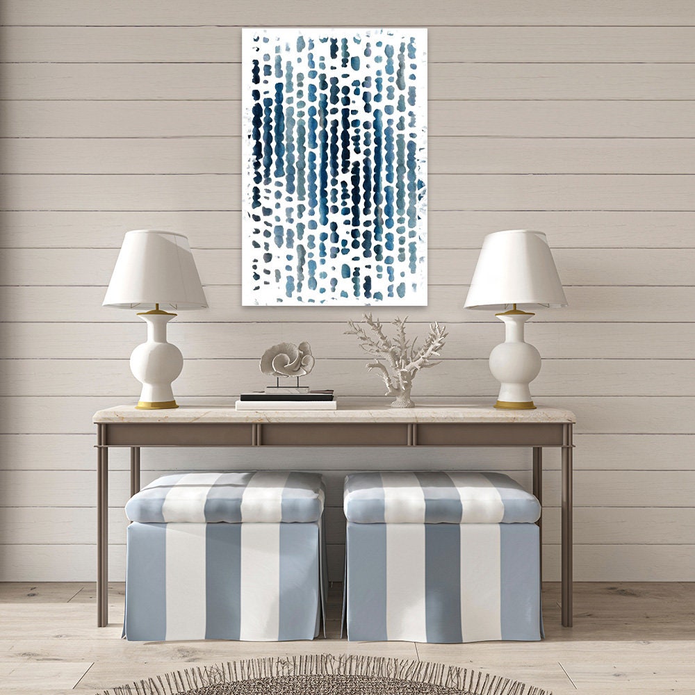 Blue & White Large Abstract Minimalist Watercolor Metal Wall Art Glossy Aluminum Print Decor Neutral Modern Contemporary Coastal Painting