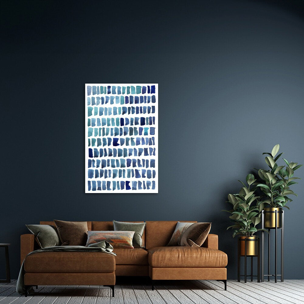 Blue & White Watercolor Organic Shapes Large Abstract Minimalist Metal Wall Art Glossy Aluminum Print Decor Modern Contemporary Painting
