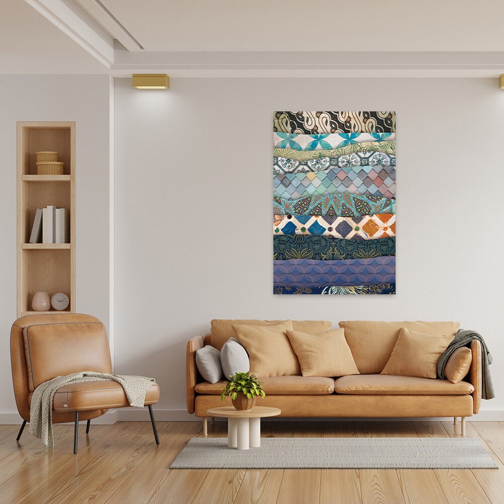 Colorful Maximalist BOHO Printed Pattern Textured Exotic Metal Wall Accent Art Glossy Large Aluminum Print Modern Contemporary Painting II
