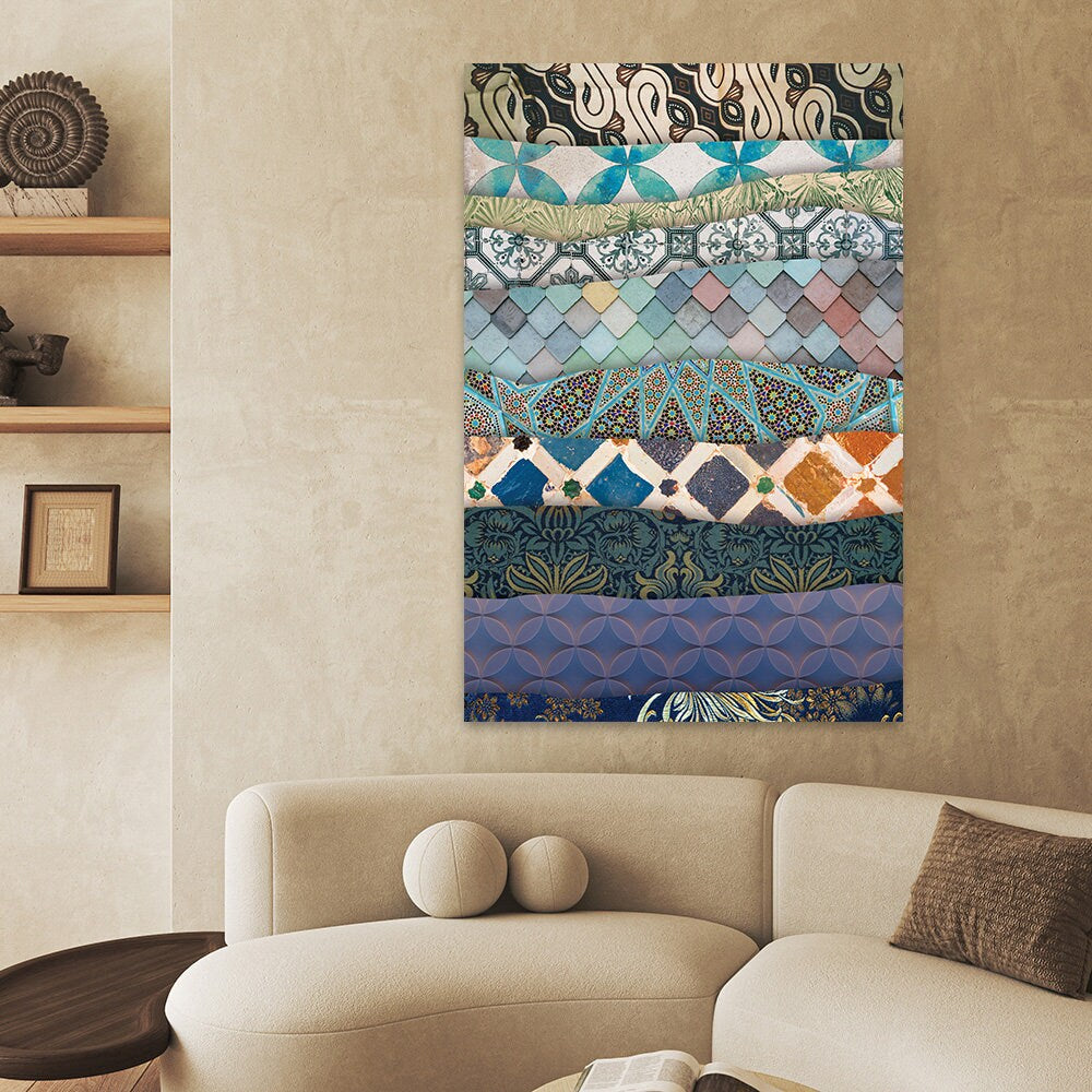 Colorful Maximalist BOHO Printed Pattern Textured Exotic Metal Wall Accent Art Glossy Large Aluminum Print Modern Contemporary Painting II