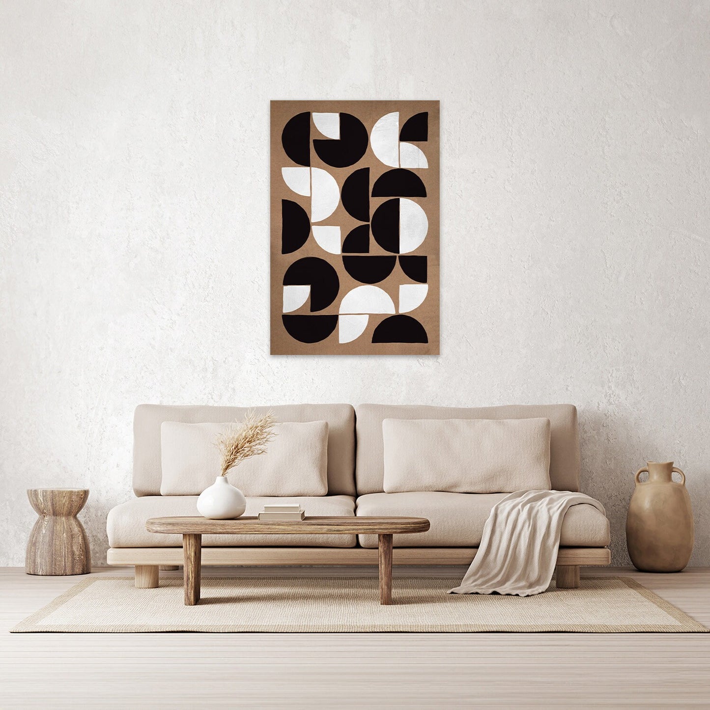 Bauhaus Mid Century Modern Minimalist Painted Halves Geometric MCM Retro Art Metal Wall Glossy Large Aluminum Print Contemporary Home Decor