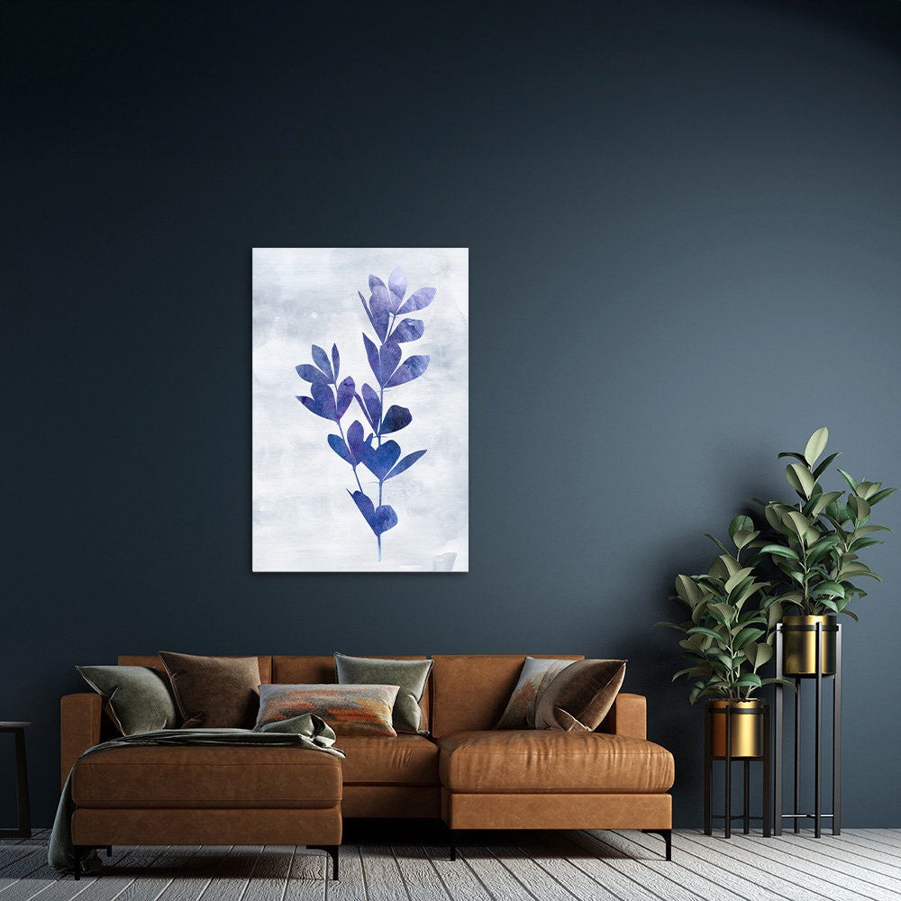 Blue & White Indigo Floral Botanical Minimalist Fine Art Metal Wall Glossy Large Aluminum Print Decor Modern Contemporary Coastal Painting 2