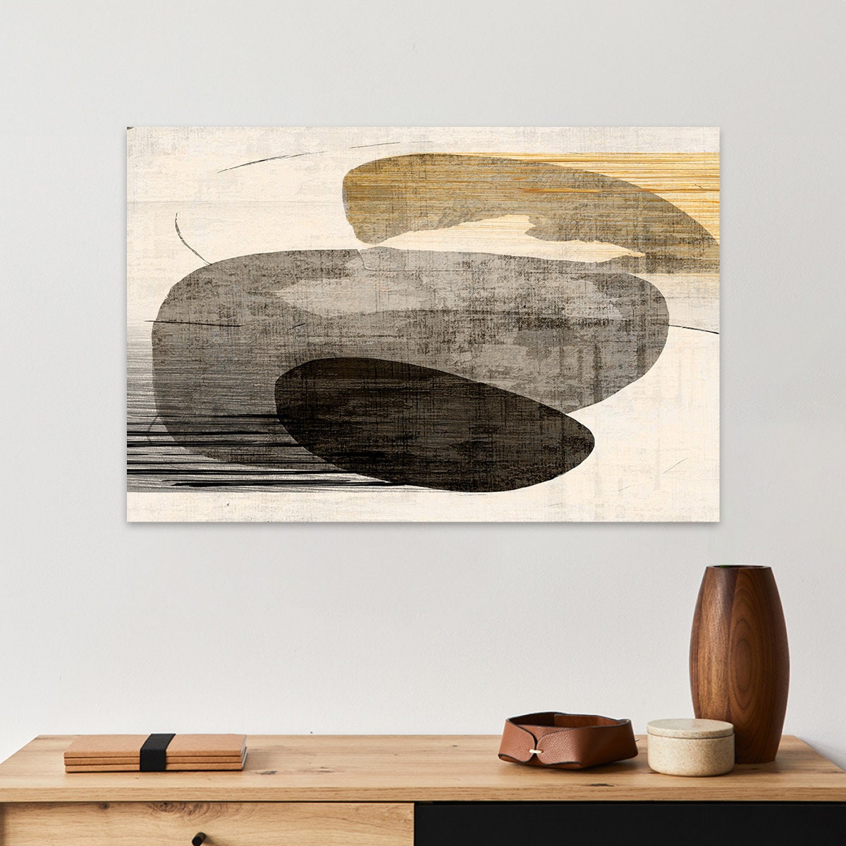Abstract Organic Shapes Neutral Colors Textured Wabi Sabi Minimalist Metal Wall Glossy Large Aluminum Print Mid Century Modern Painting II