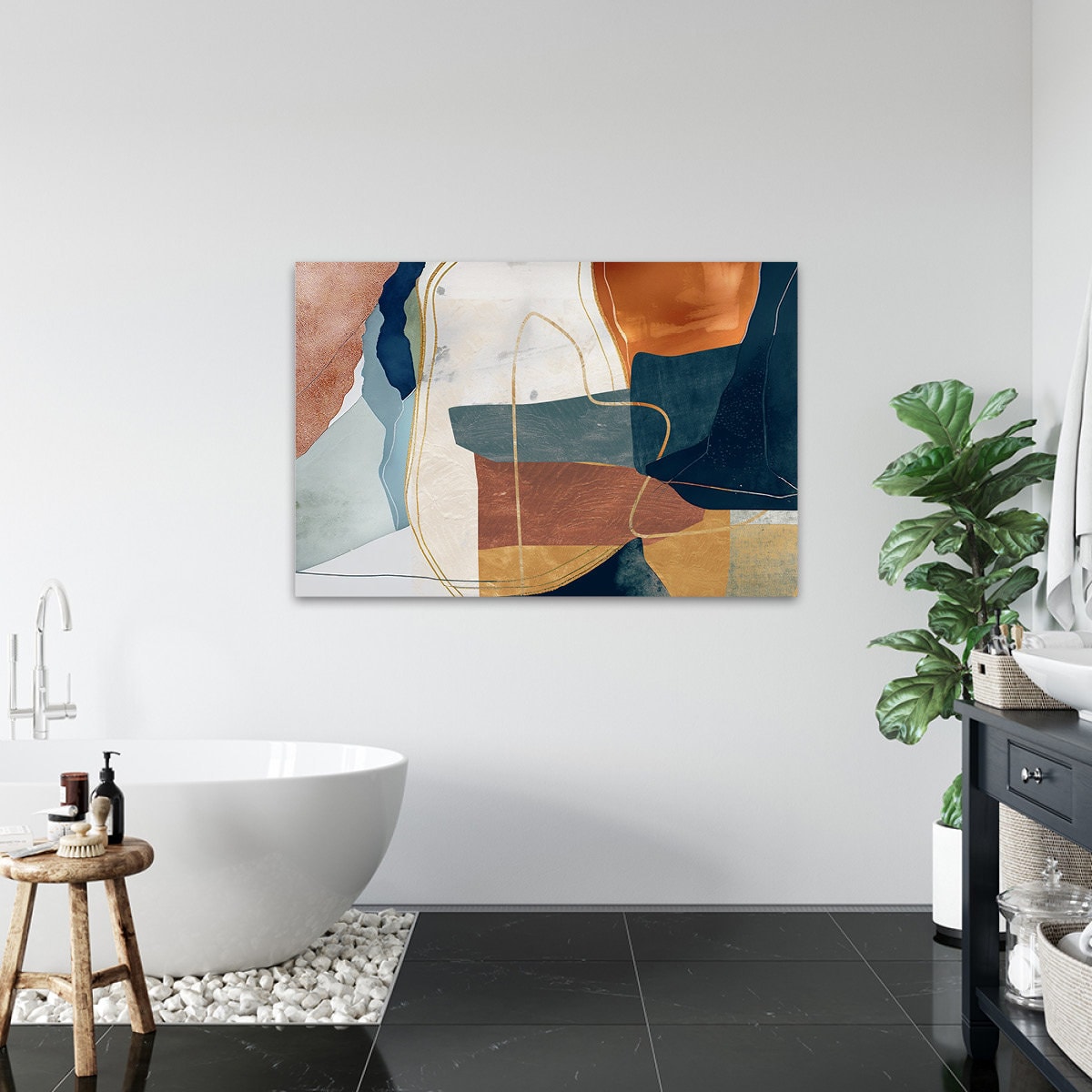 Color Block Metal Wall Art Earth Tone Abstract Minimalist Neutral Glossy Large Aluminum Print - Home Decor Accent Modern Contemporary Painting