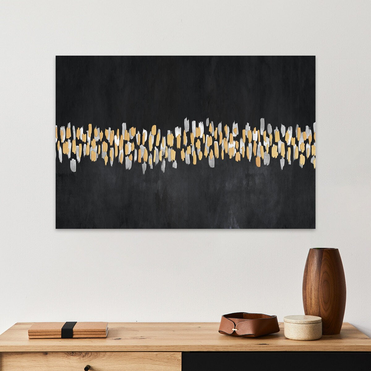 Black & Gold Abstract Metal Wall Art Minimalist Metal Glossy Large Aluminum Print Home Decor Wall Art Bold Modern Statement Contemporary Painting
