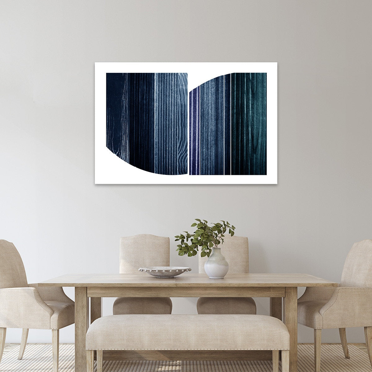 Blue & White Abstract Metal Wall Art Minimalist Texture Sections Glossy Sleek Large Aluminum Print Home Decor Modern Contemporary Painting