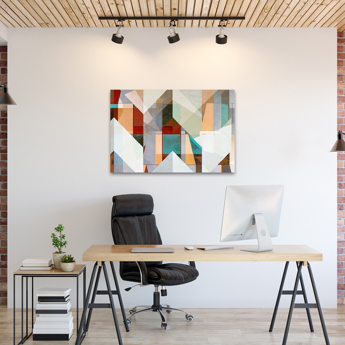 Cubist Geometric Metal Wall Art Earth Tone Abstract Minimalist Glossy Large Aluminum Print Colorful Home Decor Modern Contemporary Painting