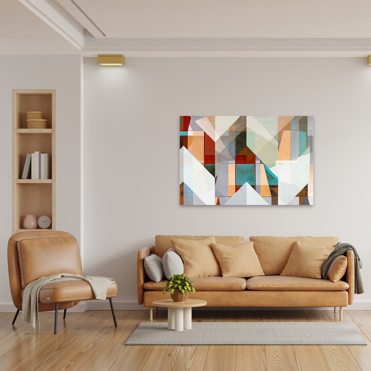 Cubist Geometric Metal Wall Art Earth Tone Abstract Minimalist Glossy Large Aluminum Print Colorful Home Decor Modern Contemporary Painting