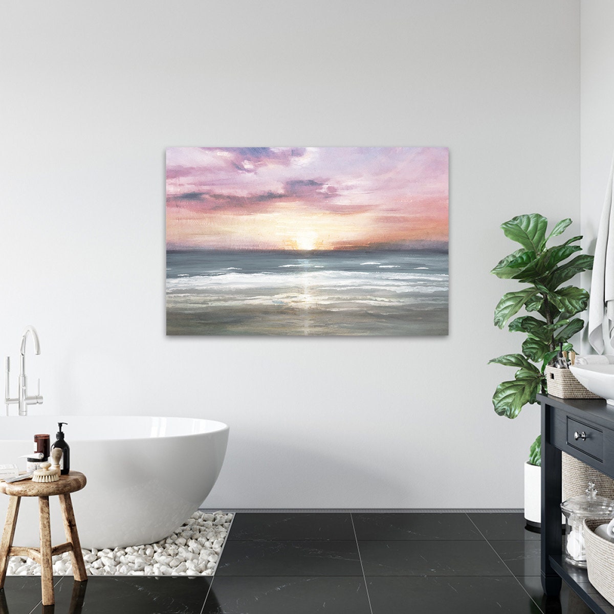 Abstract Colorful Ocean Sunset Sunrise Coastal Beach Modern Contemporary Metal Wall Art Glossy Large Aluminum Print Home Decor Painting