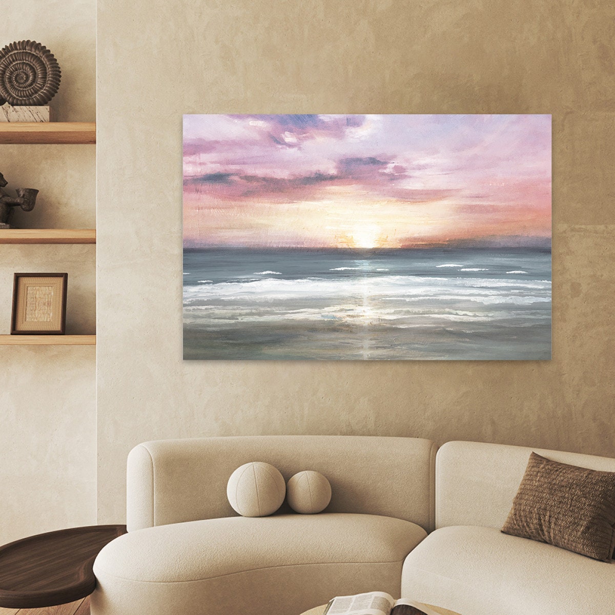 Abstract Colorful Ocean Sunset Sunrise Coastal Beach Modern Contemporary Metal Wall Art Glossy Large Aluminum Print Home Decor Painting