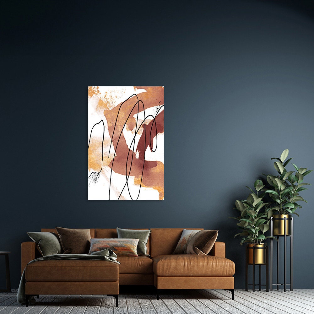 Earth Tone Gold Large Abstract Minimalist Metal Wall Art Camel Brown Black White Glossy Aluminum Print Decor Modern Contemporary Painting