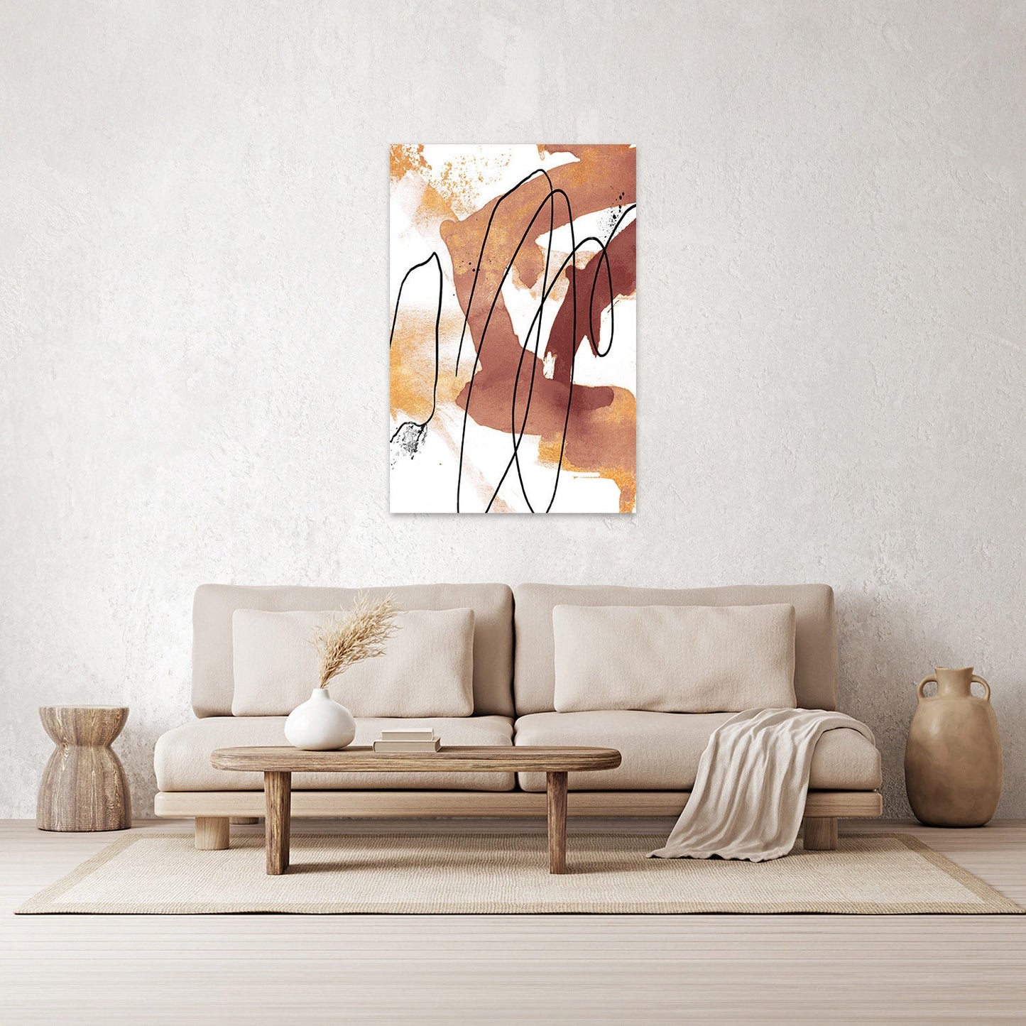 Earth Tone Gold Large Abstract Minimalist Metal Wall Art Camel Brown Black White Glossy Aluminum Print Decor Modern Contemporary Painting
