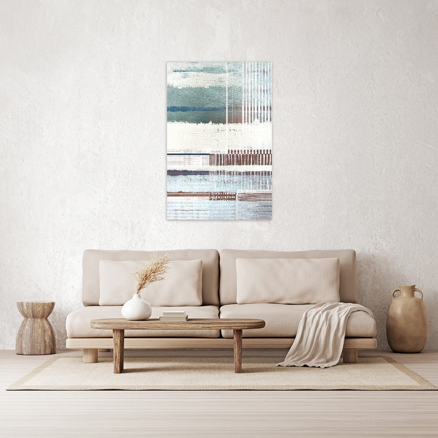 Abstract BOHO Southwestern Minimalist Woven Texture Muted Colors Metal Wall Glossy Large Aluminum Print Decor Modern Contemporary Painting