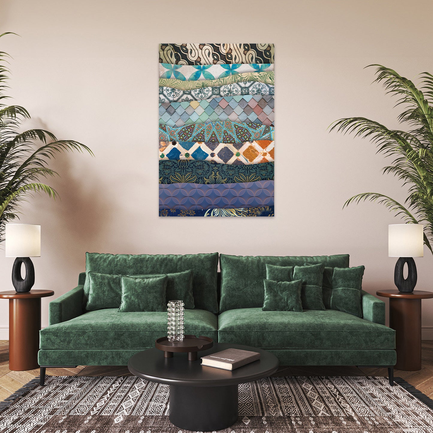 Colorful Maximalist BOHO Printed Pattern Textured Exotic Metal Wall Accent Art Glossy Large Aluminum Print Modern Contemporary Painting II