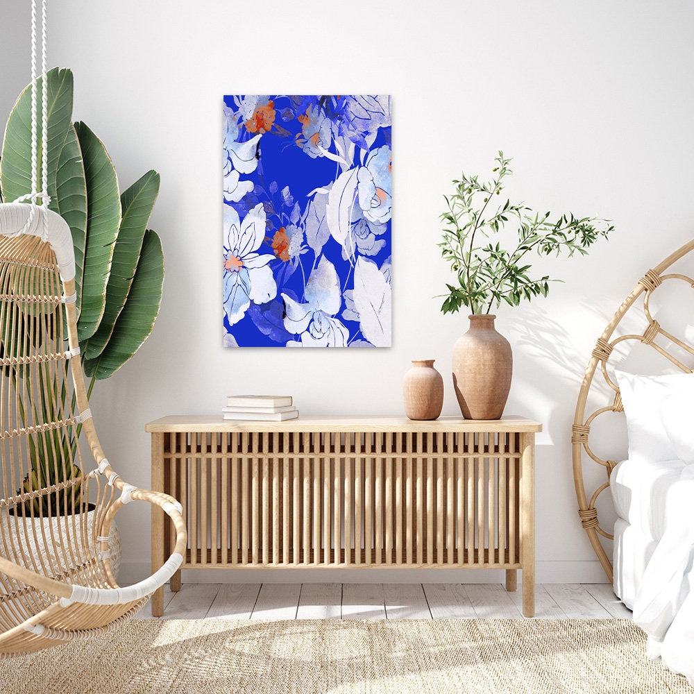 Bold Blue Floral Colorful Abstract Painted Flowers Metal Wall Art Glossy Large Aluminum Print Modern Home Decor Contemporary Painting Gift 2