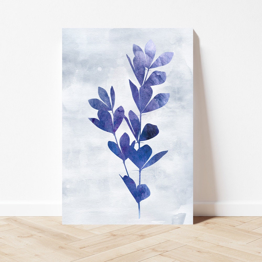 Blue & White Indigo Floral Botanical Minimalist Fine Art Metal Wall Glossy Large Aluminum Print Decor Modern Contemporary Coastal Painting 2