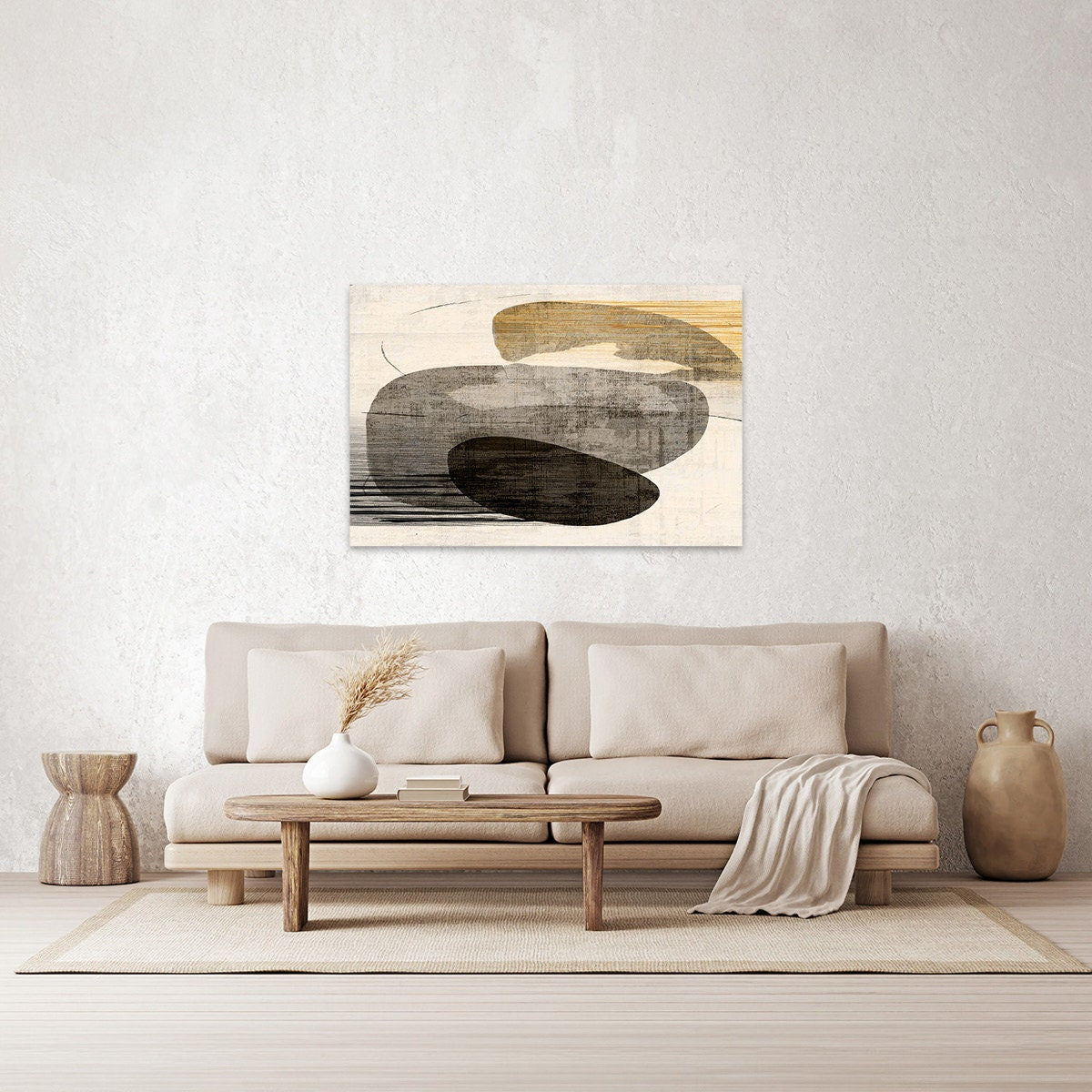 Abstract Organic Shapes Neutral Colors Textured Wabi Sabi Minimalist Metal Wall Glossy Large Aluminum Print Mid Century Modern Painting II