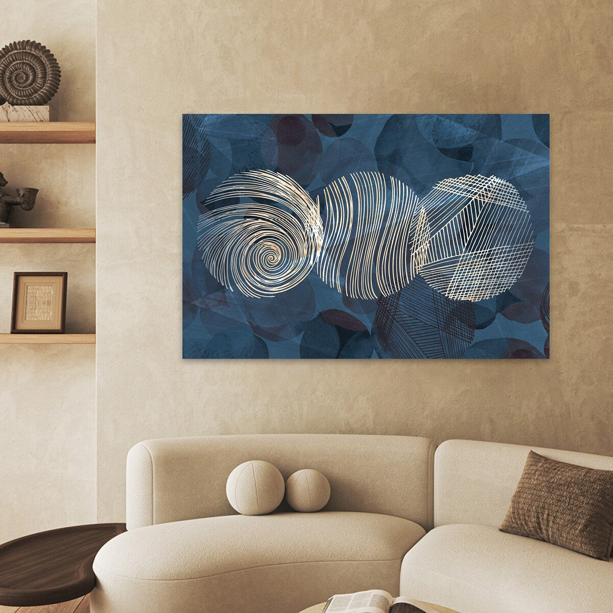 Blue Geometric Metal Wall Art - Texture Circles Abstract Minimalist Glossy Large Aluminum Print- BOHO Home Decor - Modern Contemporary Painting