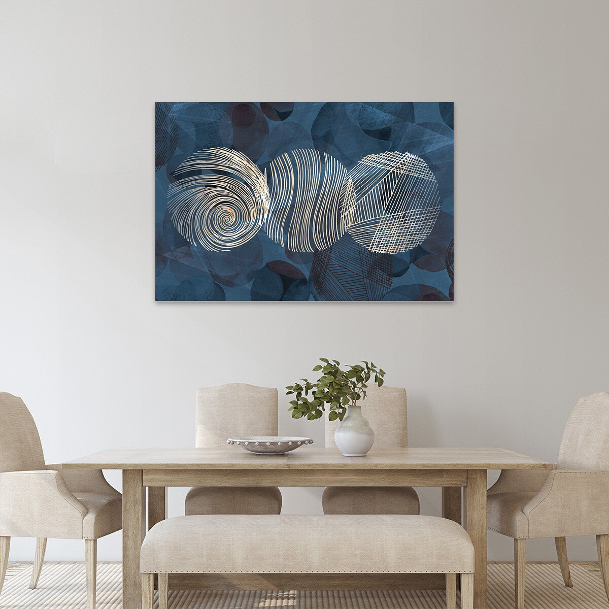 Blue Geometric Metal Wall Art - Texture Circles Abstract Minimalist Glossy Large Aluminum Print- BOHO Home Decor - Modern Contemporary Painting