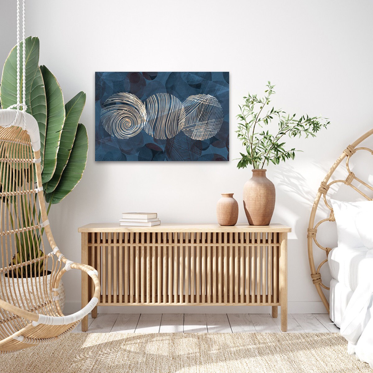 Blue Geometric Metal Wall Art - Texture Circles Abstract Minimalist Glossy Large Aluminum Print- BOHO Home Decor - Modern Contemporary Painting