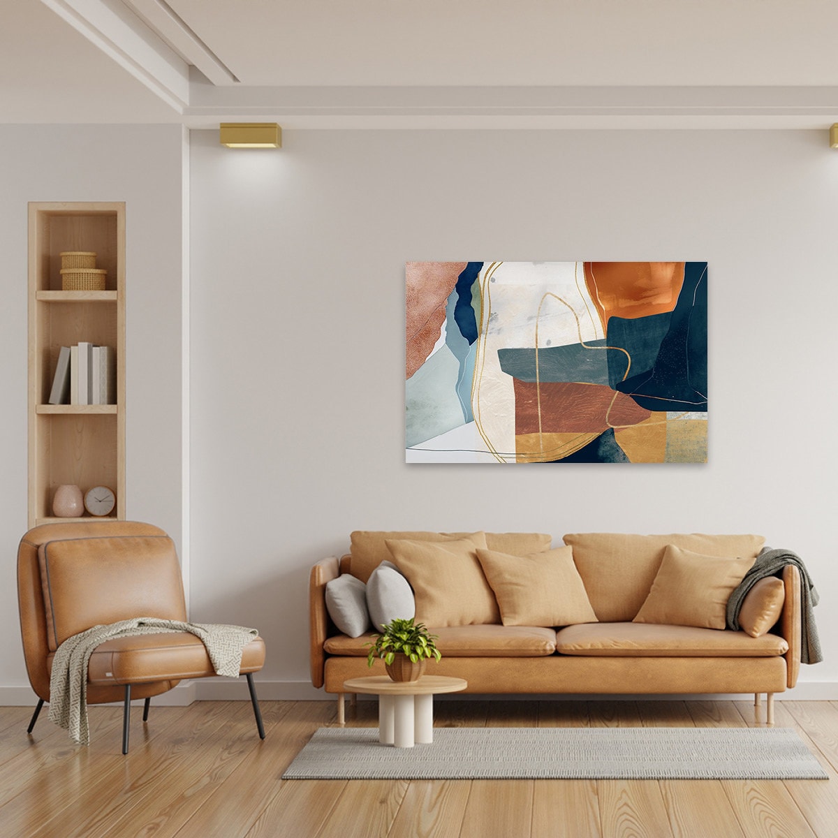 Color Block Metal Wall Art Earth Tone Abstract Minimalist Neutral Glossy Large Aluminum Print - Home Decor Accent Modern Contemporary Painting