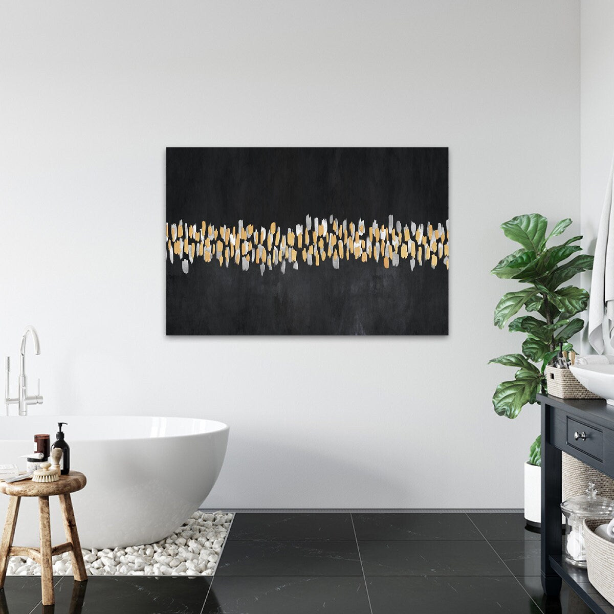 Black & Gold Abstract Metal Wall Art Minimalist Metal Glossy Large Aluminum Print Home Decor Wall Art Bold Modern Statement Contemporary Painting