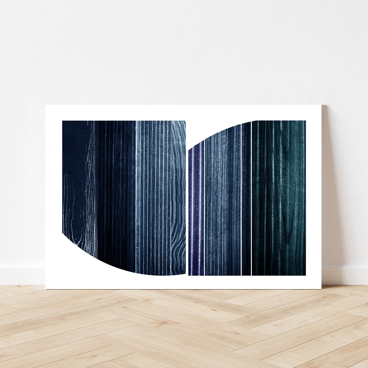 Blue & White Abstract Metal Wall Art Minimalist Texture Sections Glossy Sleek Large Aluminum Print Home Decor Modern Contemporary Painting