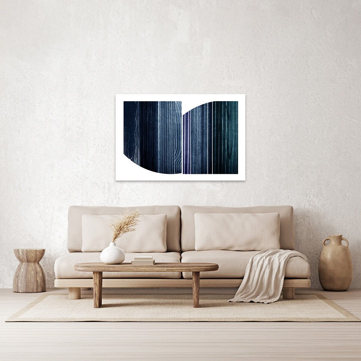 Blue & White Abstract Metal Wall Art Minimalist Texture Sections Glossy Sleek Large Aluminum Print Home Decor Modern Contemporary Painting