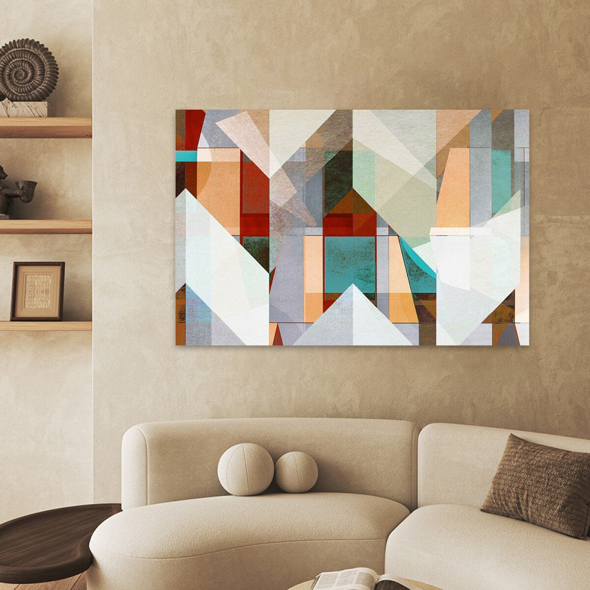 Cubist Geometric Metal Wall Art Earth Tone Abstract Minimalist Glossy Large Aluminum Print Colorful Home Decor Modern Contemporary Painting
