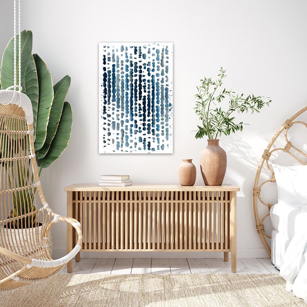 Abstract Watercolor Minimalist Blue & White Patterned Large Canvas Print Framed Wall Art Decor Neutral Modern Contemporary Coastal Painting