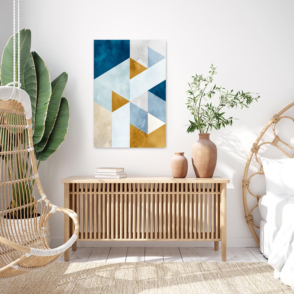 Abstract Geometric Coastal Nautical Cubist Large Minimalist Framed Canvas Wall Art Print Blue White Gold Decor Modern Contemporary Painting