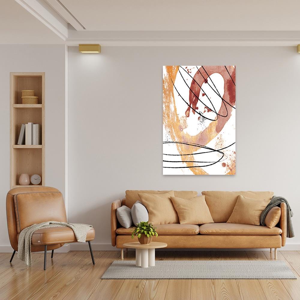 Earth Tone Gold Large Abstract Minimalist Framed Canvas Print Wall Art Gold Brown Black White Home Decor Modern Contemporary Painting