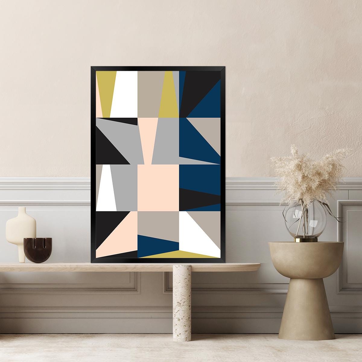 Geometric Cubism Modern Wall Art – Bold Colorful Canvas Print, Minimalist Large Abstract Decor, Floater Framed Contemporary Painting