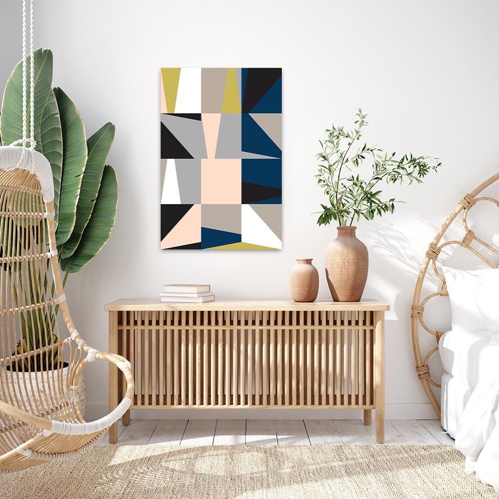 Geometric Cubism Modern Wall Art – Bold Colorful Canvas Print, Minimalist Large Abstract Decor, Floater Framed Contemporary Painting