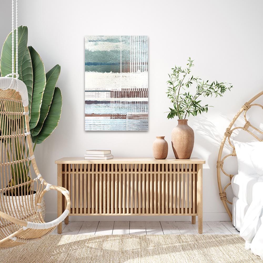 Abstract BOHO Southwestern Minimalist Woven Texture Wall Art – Large Floater Framed Canvas Print Decor for Modern Contemporary Homes