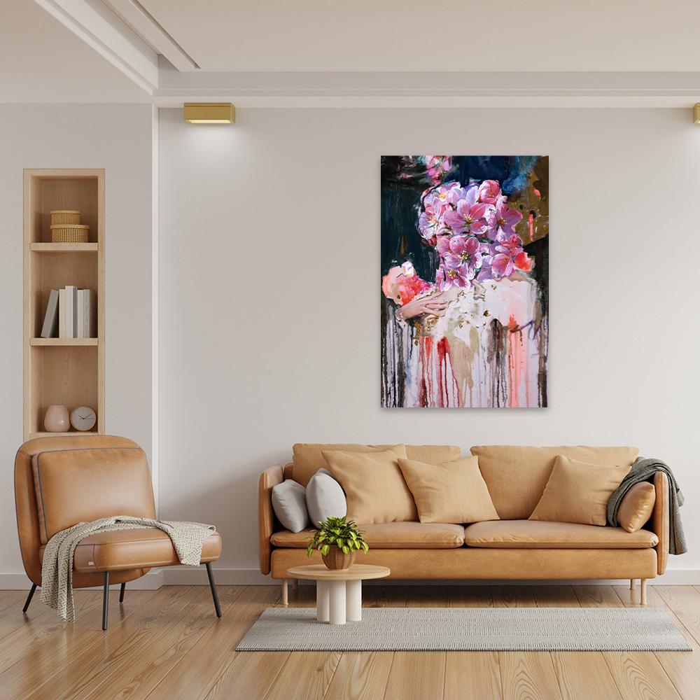 Maximalist Floral Lady Portrait Colorful Modern Fine Art Print - Large Framed Canvas Print - Home Decor Modern BOHO Woman Painting