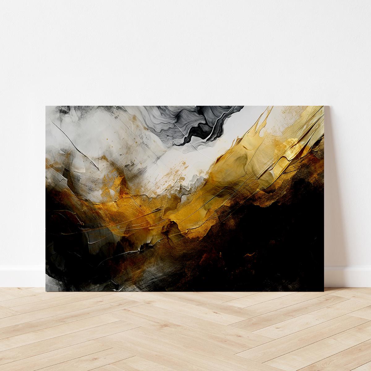 Abstract Minimalist Black & Gold Bold Neutral Framed Canvas Print - Large Fine Art Home Decor Wall Accent - Modern Contemporary Painting