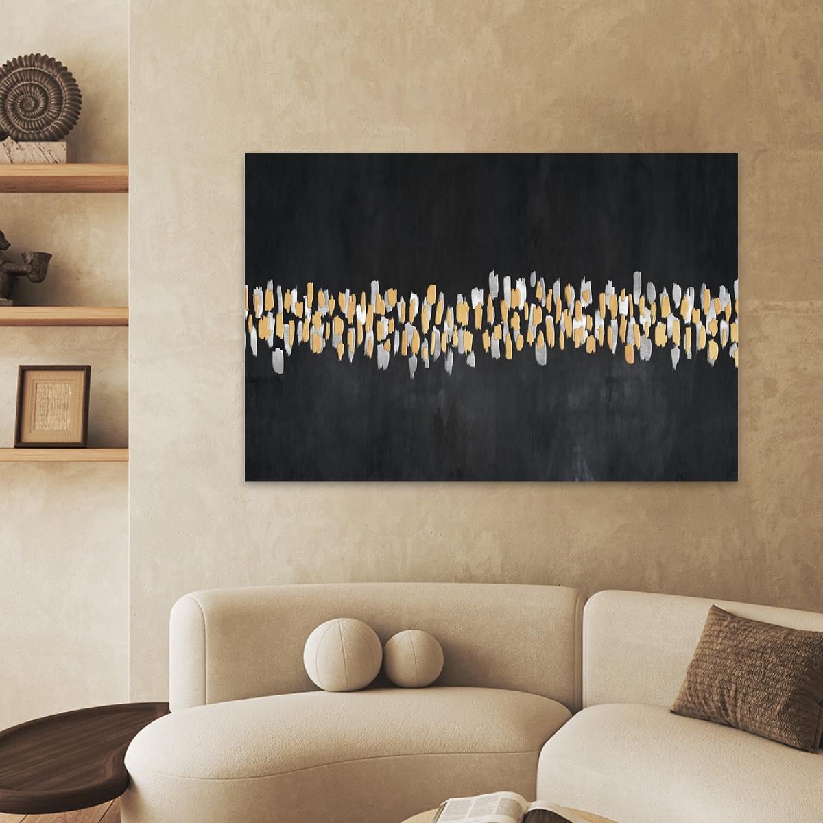 Abstract Minimalist Black & Gold Wabi Sabi Canvas Print - Bold Neutral Framed Fine Art - Home Decor Modern Contemporary Painting