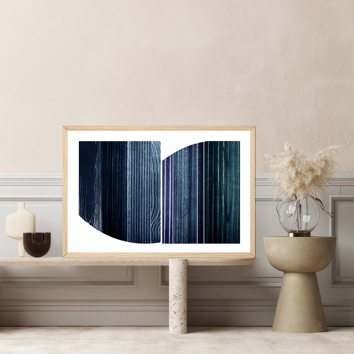 Blue White Abstract Minimalist Wood Texture Sections Canvas Wall Art - Large Framed Wabi Sabi Print Home Decor Modern Contemporary Painting