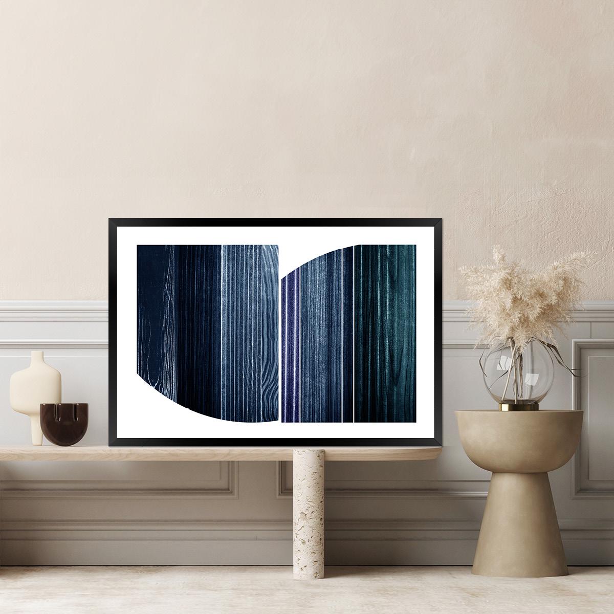 Blue White Abstract Minimalist Wood Texture Sections Canvas Wall Art - Large Framed Wabi Sabi Print Home Decor Modern Contemporary Painting