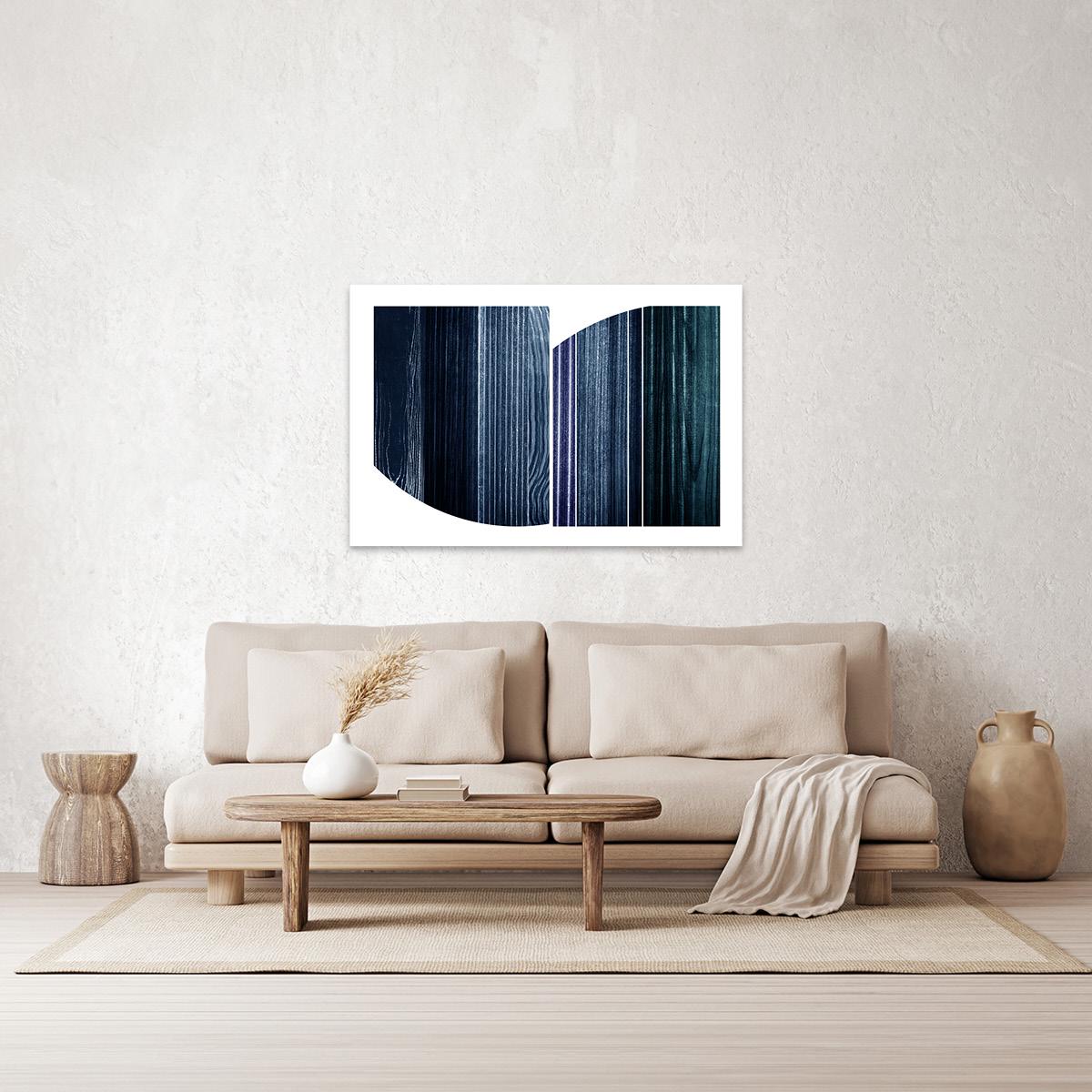Blue White Abstract Minimalist Wood Texture Sections Canvas Wall Art - Large Framed Wabi Sabi Print Home Decor Modern Contemporary Painting