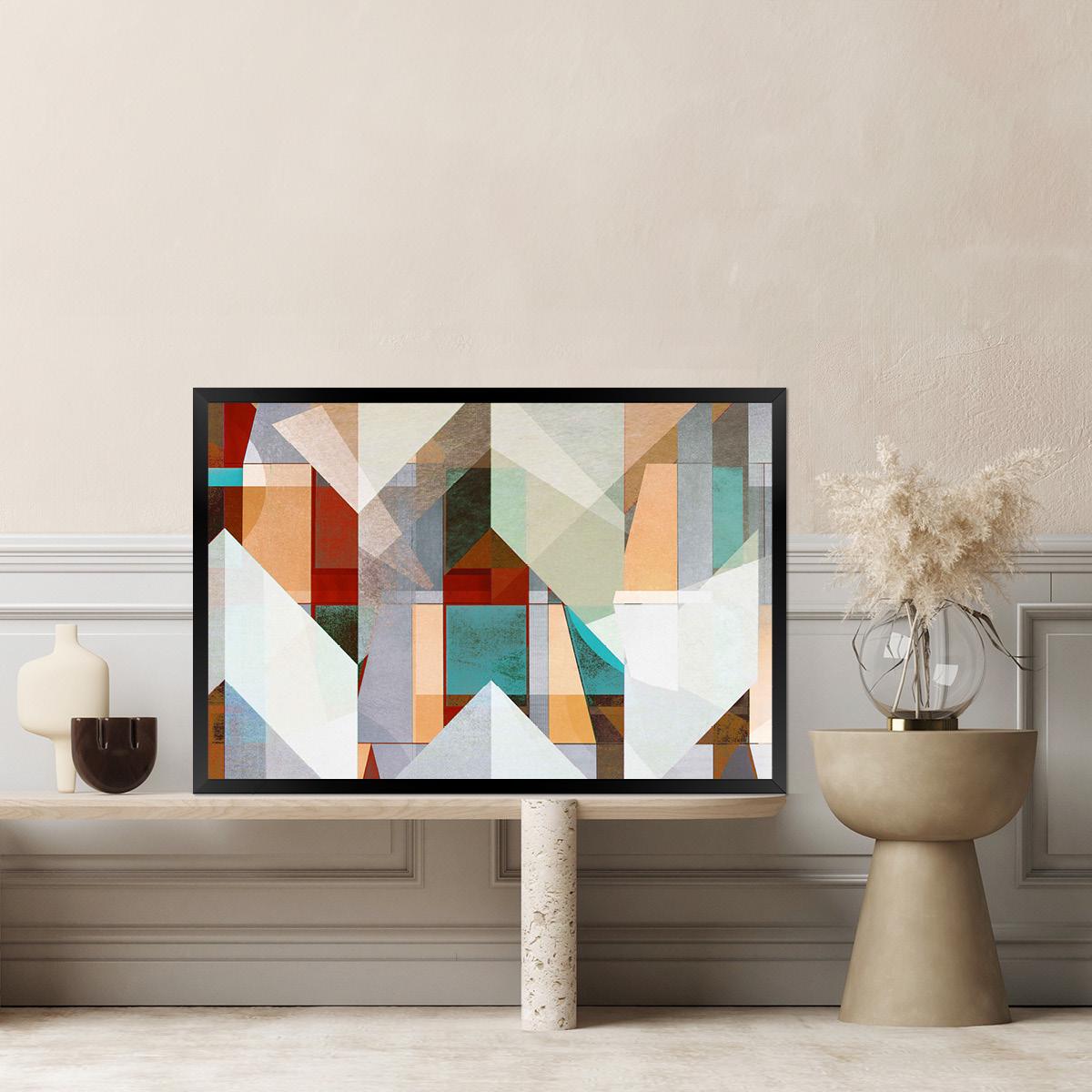 Abstract Geometric Earth Tone Canvas Print - Minimalist Cubist Framed Wall Art - Large Colorful Home Decor - Modern Contemporary Painting