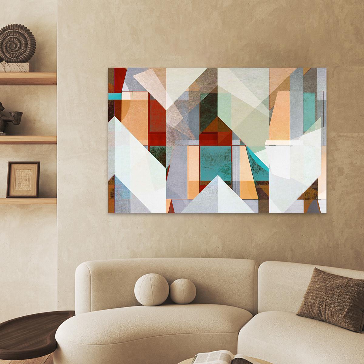 Abstract Geometric Earth Tone Canvas Print - Minimalist Cubist Framed Wall Art - Large Colorful Home Decor - Modern Contemporary Painting