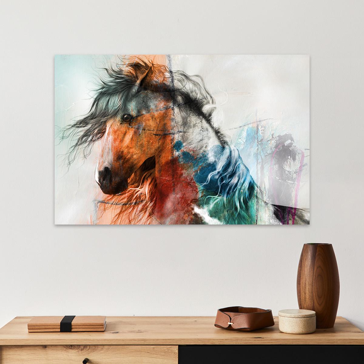 Horse Painting Colorful Abstract Canvas Print - Wild Horses Large Framed Wall Artwork - Equestrian Country Modern Farmhouse Home Decor