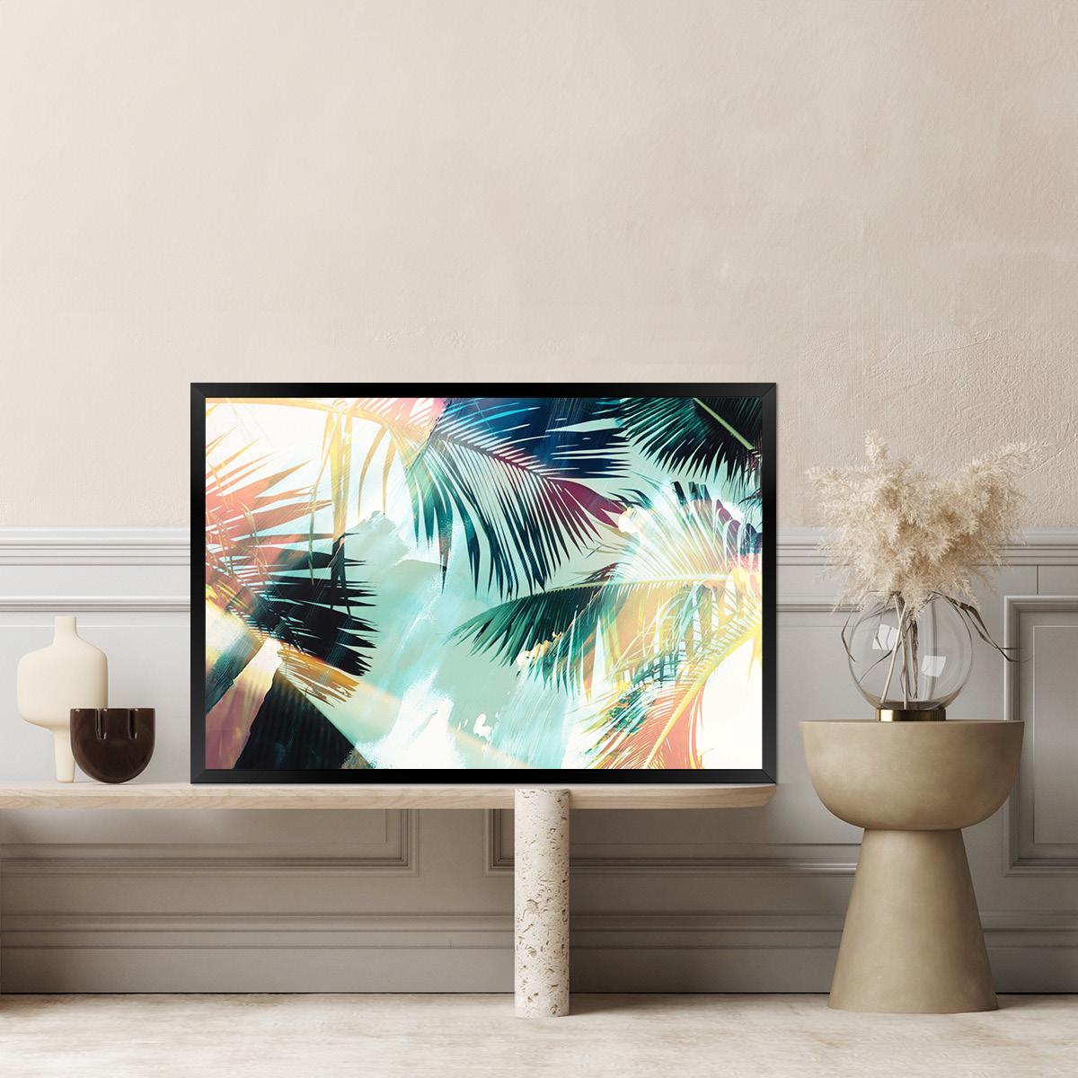 Abstract Palm Tree Colorful Coastal Canvas Print - Tropical Boho Large Framed Wall Art - Modern Contemporary Nature Home Decor Painting