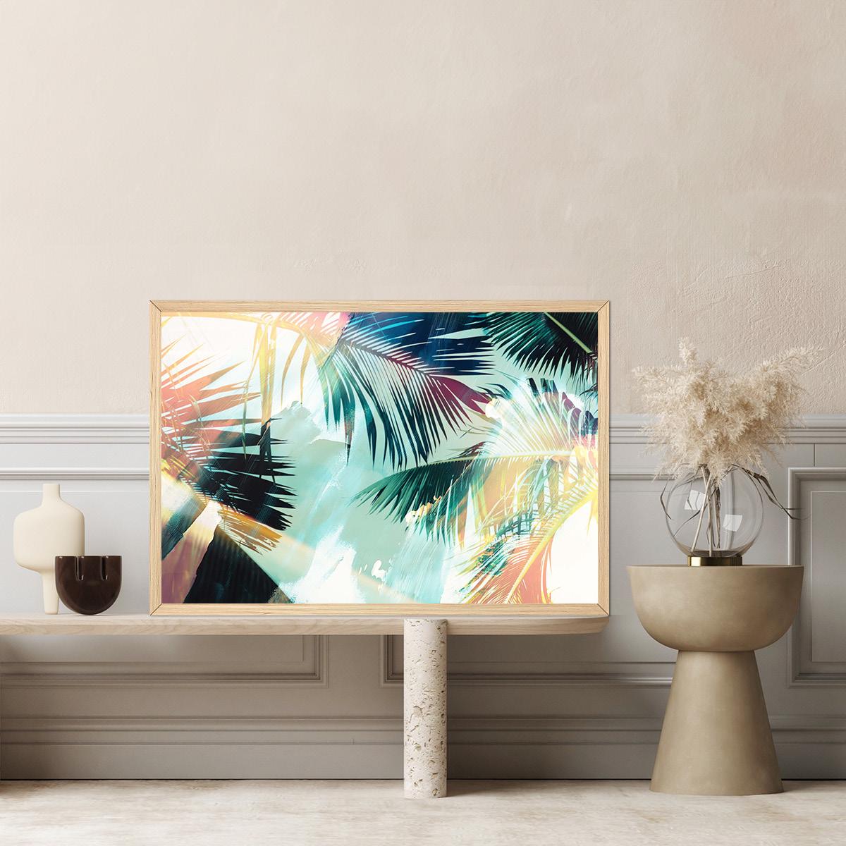 Abstract Palm Tree Colorful Coastal Canvas Print - Tropical Boho Large Framed Wall Art - Modern Contemporary Nature Home Decor Painting
