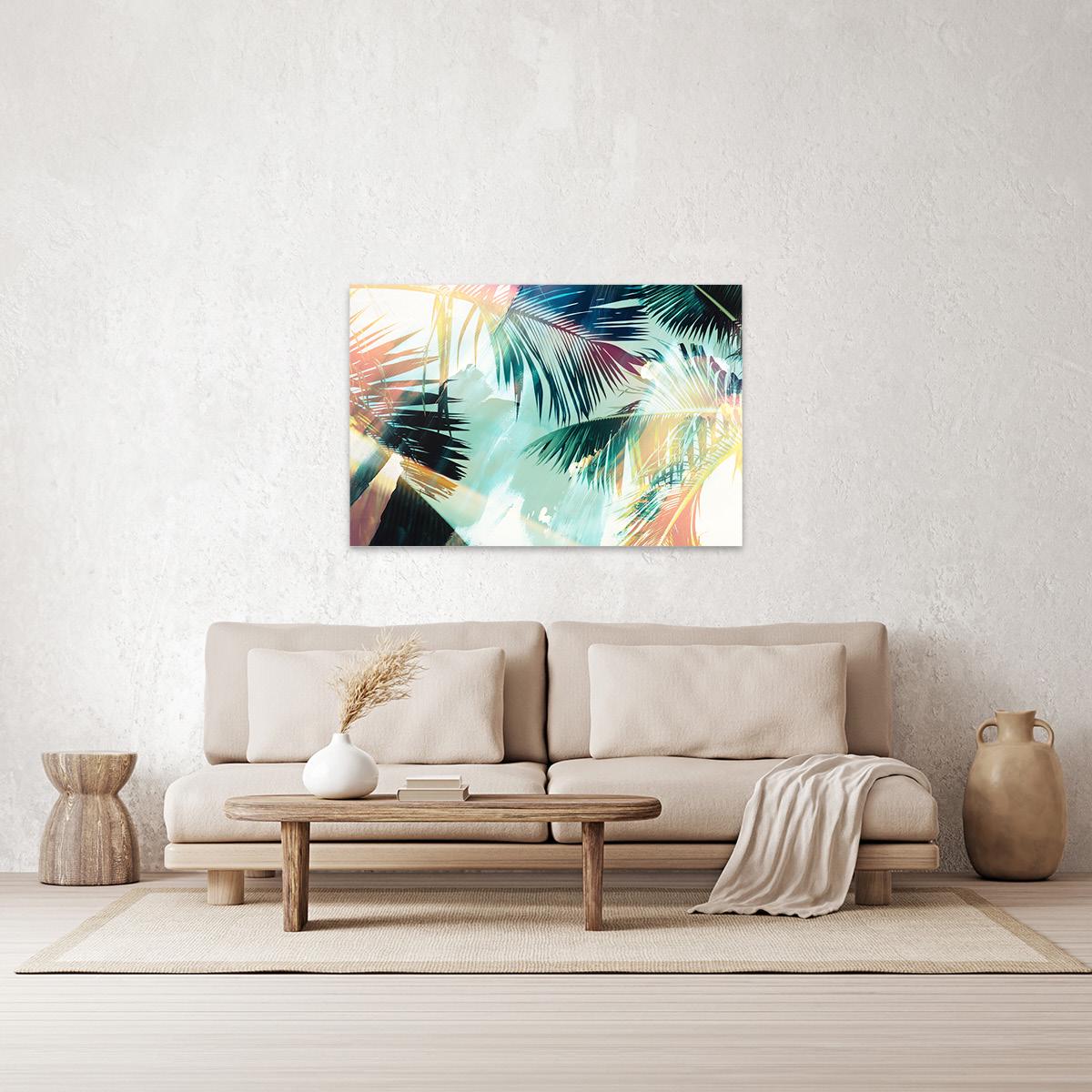 Abstract Palm Tree Colorful Coastal Canvas Print - Tropical Boho Large Framed Wall Art - Modern Contemporary Nature Home Decor Painting