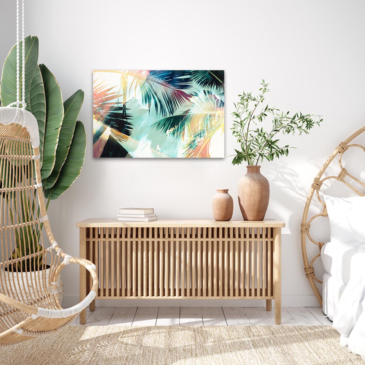 Abstract Palm Tree Colorful Coastal Canvas Print - Tropical Boho Large Framed Wall Art - Modern Contemporary Nature Home Decor Painting