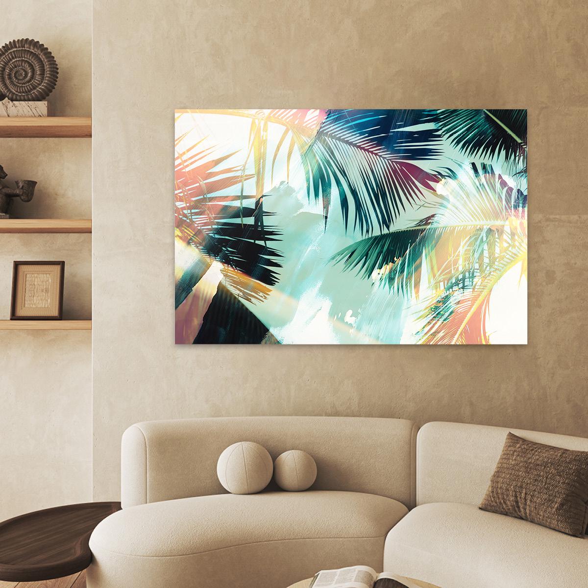 Abstract Palm Tree Colorful Coastal Canvas Print - Tropical Boho Large Framed Wall Art - Modern Contemporary Nature Home Decor Painting