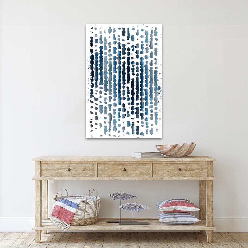 Abstract Watercolor Minimalist Blue & White Patterned Large Canvas Print Framed Wall Art Decor Neutral Modern Contemporary Coastal Painting